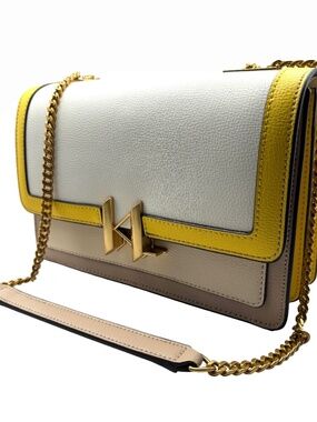 Karl Lagerfeld Corinne Colorblock Shoulder Bag Gold Chain Crossbody New